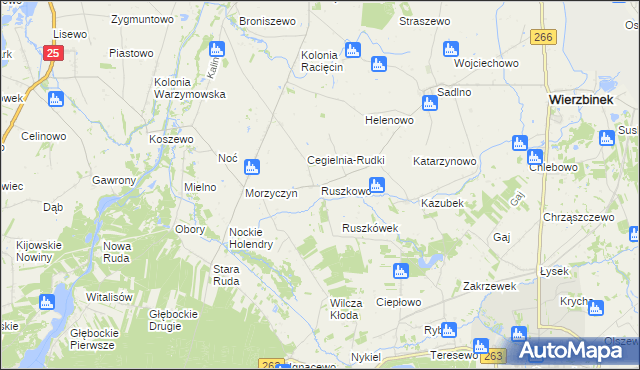 mapa Ruszkowo gmina Wierzbinek, Ruszkowo gmina Wierzbinek na mapie Targeo