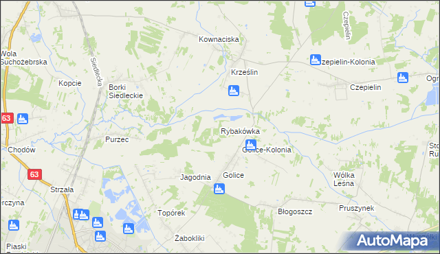 mapa Rybakówka gmina Siedlce, Rybakówka gmina Siedlce na mapie Targeo