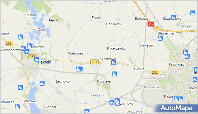 mapa Rycerzewo gmina Pakość, Rycerzewo gmina Pakość na mapie Targeo