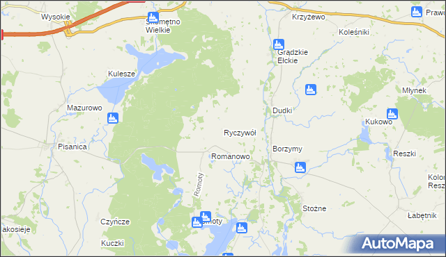 mapa Ryczywół gmina Kalinowo, Ryczywół gmina Kalinowo na mapie Targeo