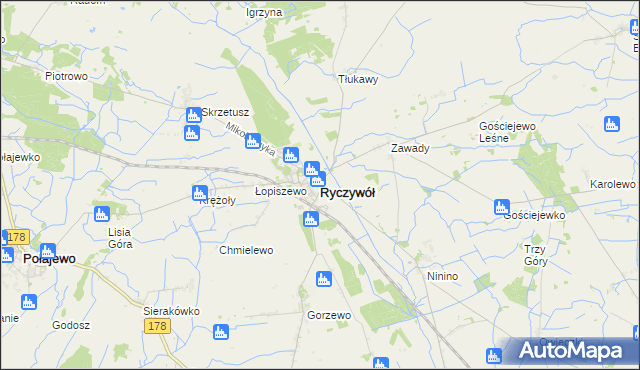 mapa Ryczywół powiat obornicki, Ryczywół powiat obornicki na mapie Targeo