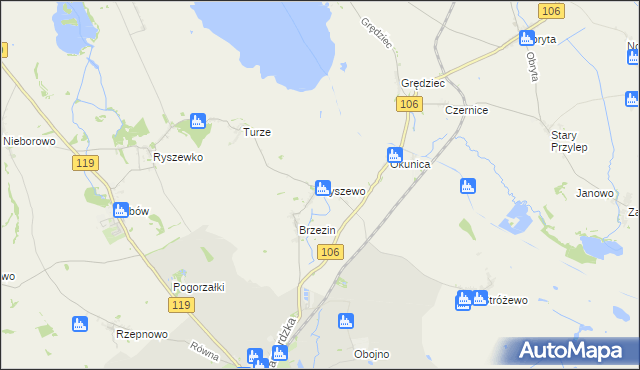 mapa Ryszewo gmina Pyrzyce, Ryszewo gmina Pyrzyce na mapie Targeo