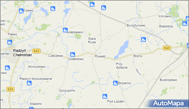 mapa Rywałd gmina Radzyń Chełmiński, Rywałd gmina Radzyń Chełmiński na mapie Targeo