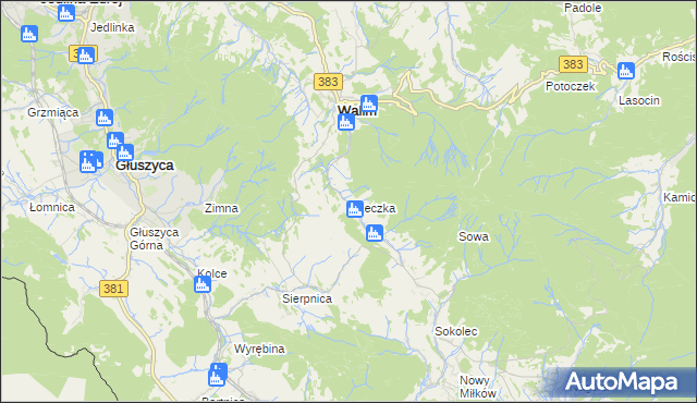 mapa Rzeczka gmina Walim, Rzeczka gmina Walim na mapie Targeo