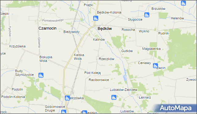 mapa Rzeczków gmina Będków, Rzeczków gmina Będków na mapie Targeo