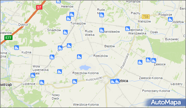 mapa Rzeczków gmina Wierzbica, Rzeczków gmina Wierzbica na mapie Targeo