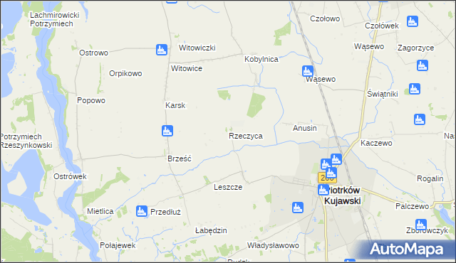 mapa Rzeczyca gmina Piotrków Kujawski, Rzeczyca gmina Piotrków Kujawski na mapie Targeo