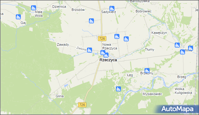 mapa Rzeczyca powiat tomaszowski, Rzeczyca powiat tomaszowski na mapie Targeo