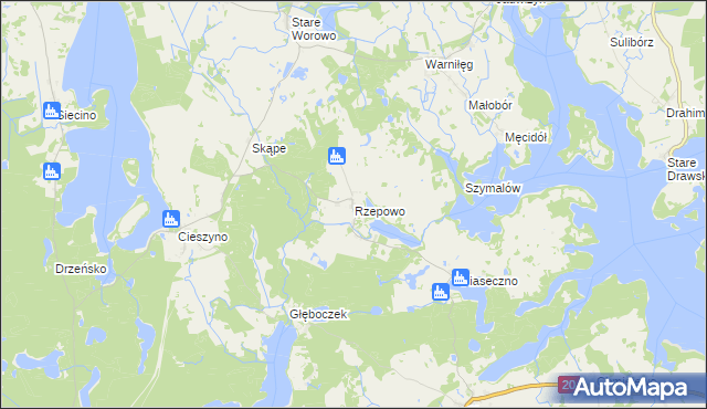mapa Rzepowo gmina Czaplinek, Rzepowo gmina Czaplinek na mapie Targeo