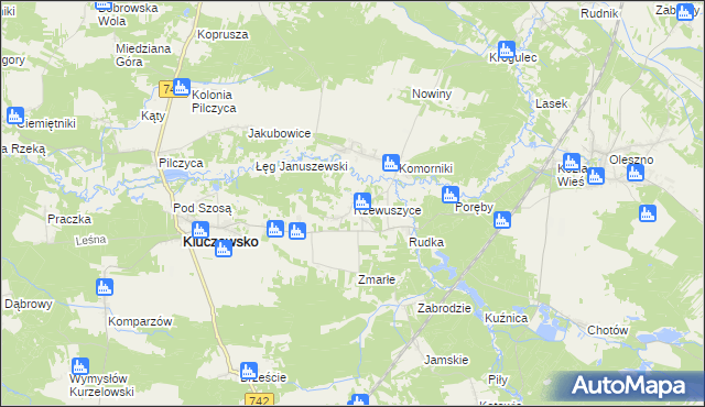 mapa Rzewuszyce, Rzewuszyce na mapie Targeo