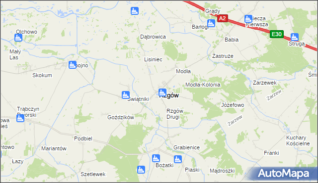 mapa Rzgów powiat koniński, Rzgów powiat koniński na mapie Targeo
