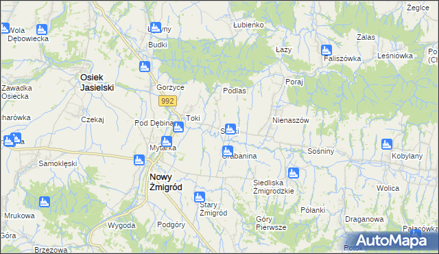 mapa Sadki gmina Nowy Żmigród, Sadki gmina Nowy Żmigród na mapie Targeo
