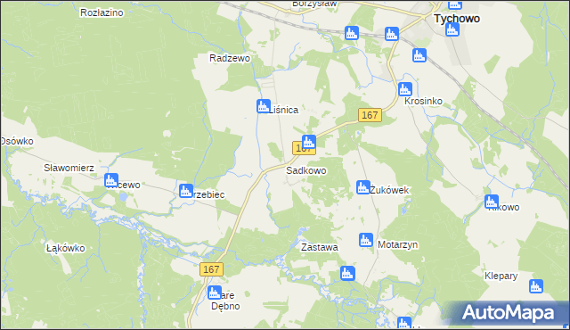 mapa Sadkowo gmina Tychowo, Sadkowo gmina Tychowo na mapie Targeo
