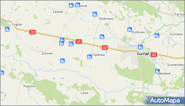 mapa Sadłowo gmina Suchań, Sadłowo gmina Suchań na mapie Targeo