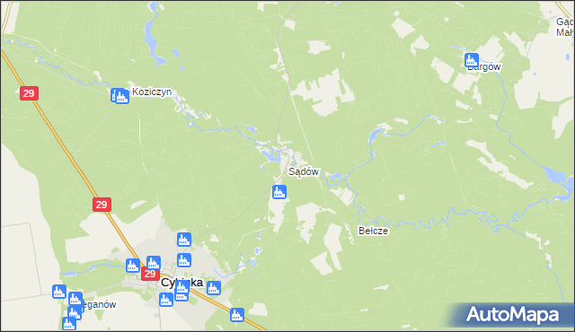 mapa Sądów gmina Cybinka, Sądów gmina Cybinka na mapie Targeo