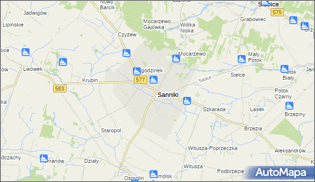 mapa Sanniki powiat gostyniński, Sanniki powiat gostyniński na mapie Targeo