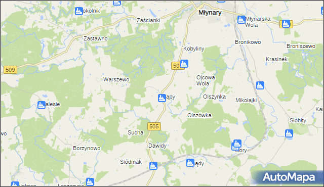 mapa Sąpy gmina Młynary, Sąpy gmina Młynary na mapie Targeo