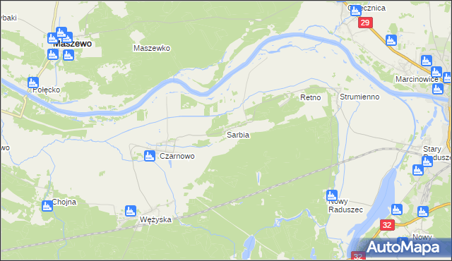 mapa Sarbia gmina Krosno Odrzańskie, Sarbia gmina Krosno Odrzańskie na mapie Targeo