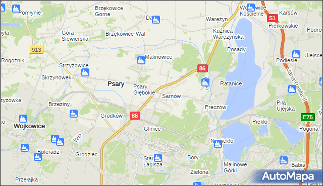 mapa Sarnów gmina Psary, Sarnów gmina Psary na mapie Targeo