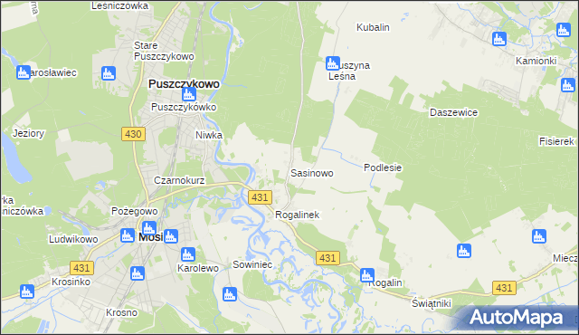 mapa Sasinowo, Sasinowo na mapie Targeo