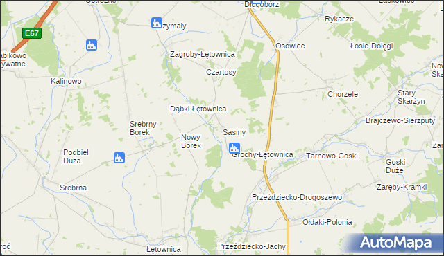 mapa Sasiny gmina Zambrów, Sasiny gmina Zambrów na mapie Targeo