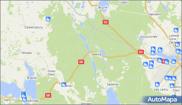 mapa Sawica, Sawica na mapie Targeo