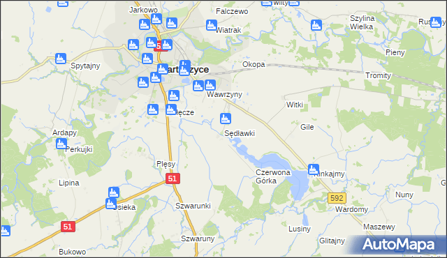 mapa Sędławki, Sędławki na mapie Targeo