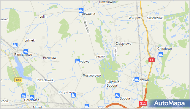 mapa Sepno gmina Oborniki, Sepno gmina Oborniki na mapie Targeo