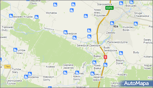 mapa Seredzice-Zawodzie, Seredzice-Zawodzie na mapie Targeo
