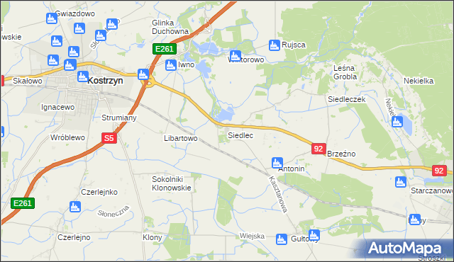 mapa Siedlec gmina Kostrzyn, Siedlec gmina Kostrzyn na mapie Targeo