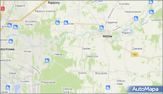 mapa Siedlec gmina Mstów, Siedlec gmina Mstów na mapie Targeo