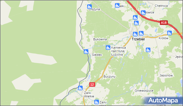 mapa Siedlec gmina Trzebiel, Siedlec gmina Trzebiel na mapie Targeo