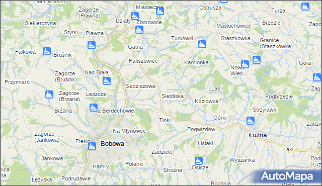 mapa Siedliska gmina Bobowa, Siedliska gmina Bobowa na mapie Targeo
