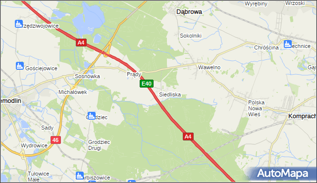 mapa Siedliska gmina Dąbrowa, Siedliska gmina Dąbrowa na mapie Targeo