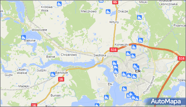 mapa Siedliska gmina Ełk, Siedliska gmina Ełk na mapie Targeo