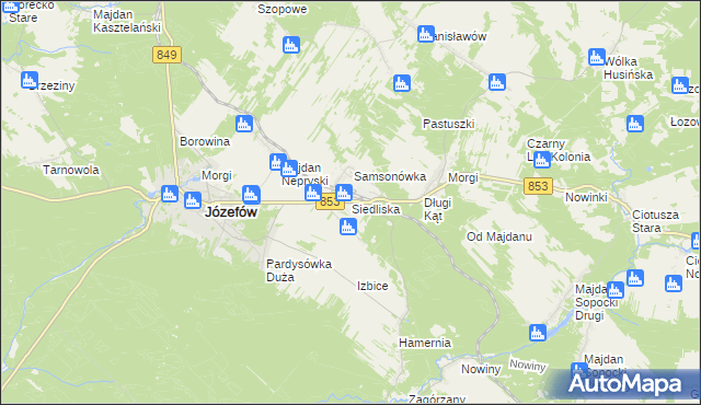 mapa Siedliska gmina Józefów, Siedliska gmina Józefów na mapie Targeo
