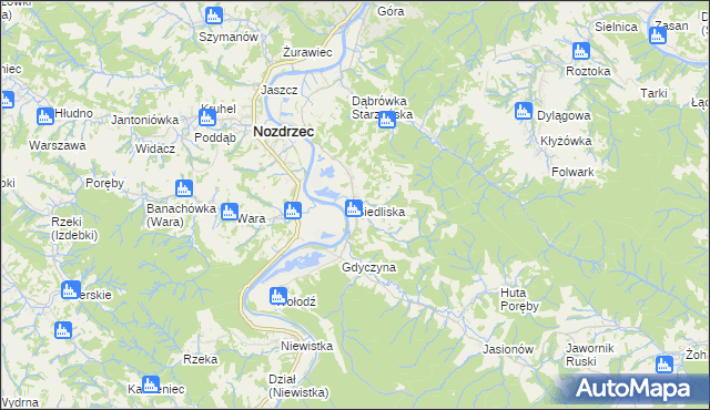 mapa Siedliska gmina Nozdrzec, Siedliska gmina Nozdrzec na mapie Targeo