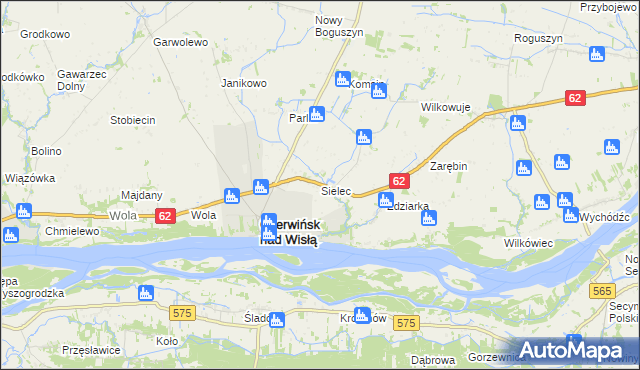 mapa Sielec gmina Czerwińsk nad Wisłą, Sielec gmina Czerwińsk nad Wisłą na mapie Targeo