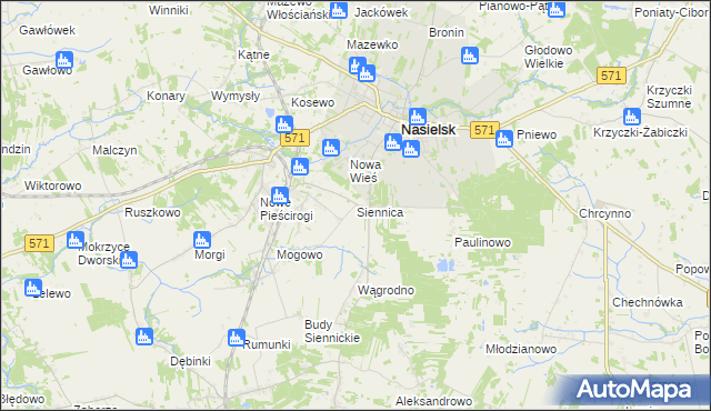 mapa Siennica gmina Nasielsk, Siennica gmina Nasielsk na mapie Targeo
