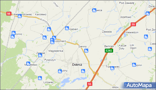 mapa Sienno gmina Dobrcz, Sienno gmina Dobrcz na mapie Targeo