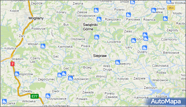 mapa Siepraw, Siepraw na mapie Targeo