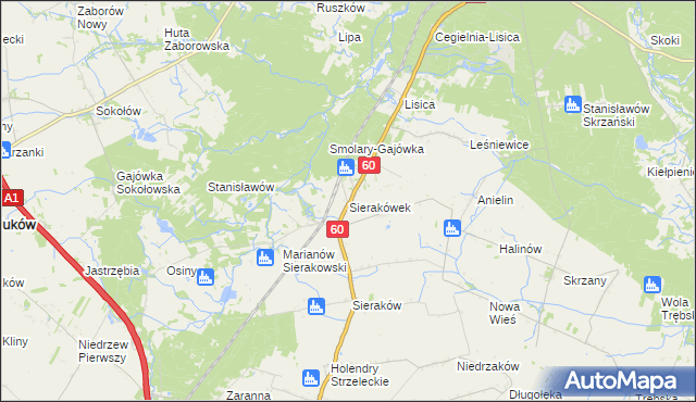 mapa Sierakówek gmina Gostynin, Sierakówek gmina Gostynin na mapie Targeo