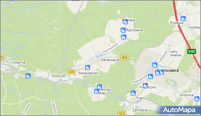 mapa Sierakowice gmina Sośnicowice, Sierakowice gmina Sośnicowice na mapie Targeo