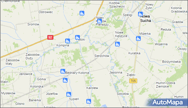 mapa Sierzchów gmina Bolimów, Sierzchów gmina Bolimów na mapie Targeo