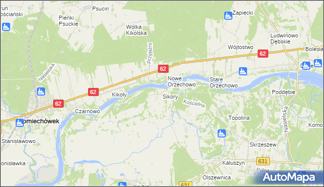 mapa Sikory gmina Wieliszew, Sikory gmina Wieliszew na mapie Targeo