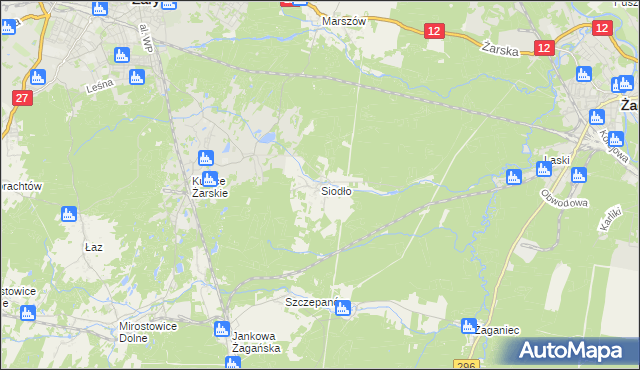 mapa Siodło gmina Żary, Siodło gmina Żary na mapie Targeo