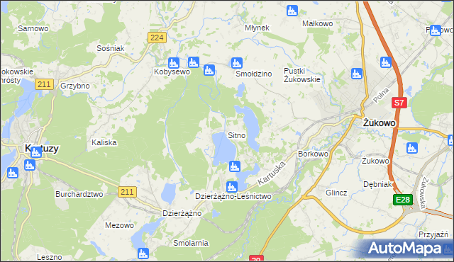 mapa Sitno gmina Kartuzy, Sitno gmina Kartuzy na mapie Targeo