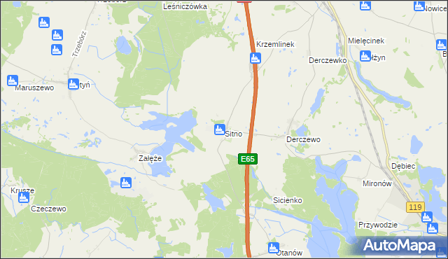 mapa Sitno gmina Myślibórz, Sitno gmina Myślibórz na mapie Targeo