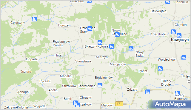 mapa Skarżyn gmina Kawęczyn, Skarżyn gmina Kawęczyn na mapie Targeo