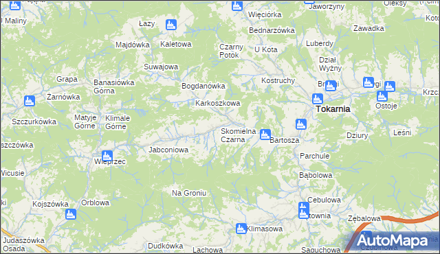 mapa Skomielna Czarna, Skomielna Czarna na mapie Targeo